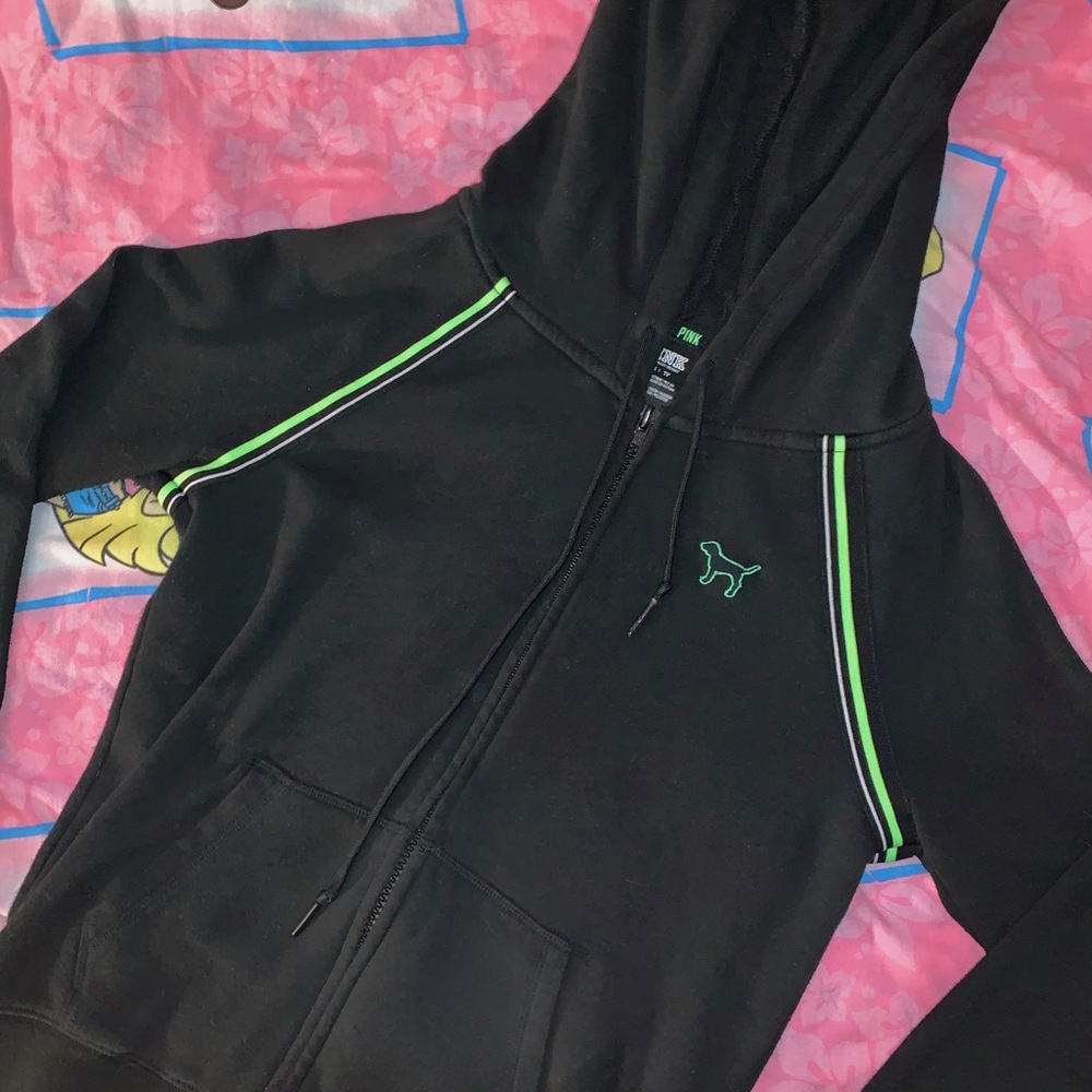 PINK VICTORIA SECRET NEON GREEN STRIPED JACKET